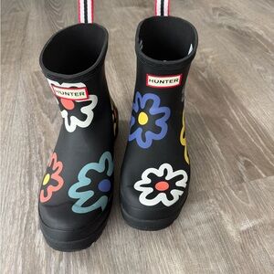 Hunter Black Boots with Colorful Floral Pattern